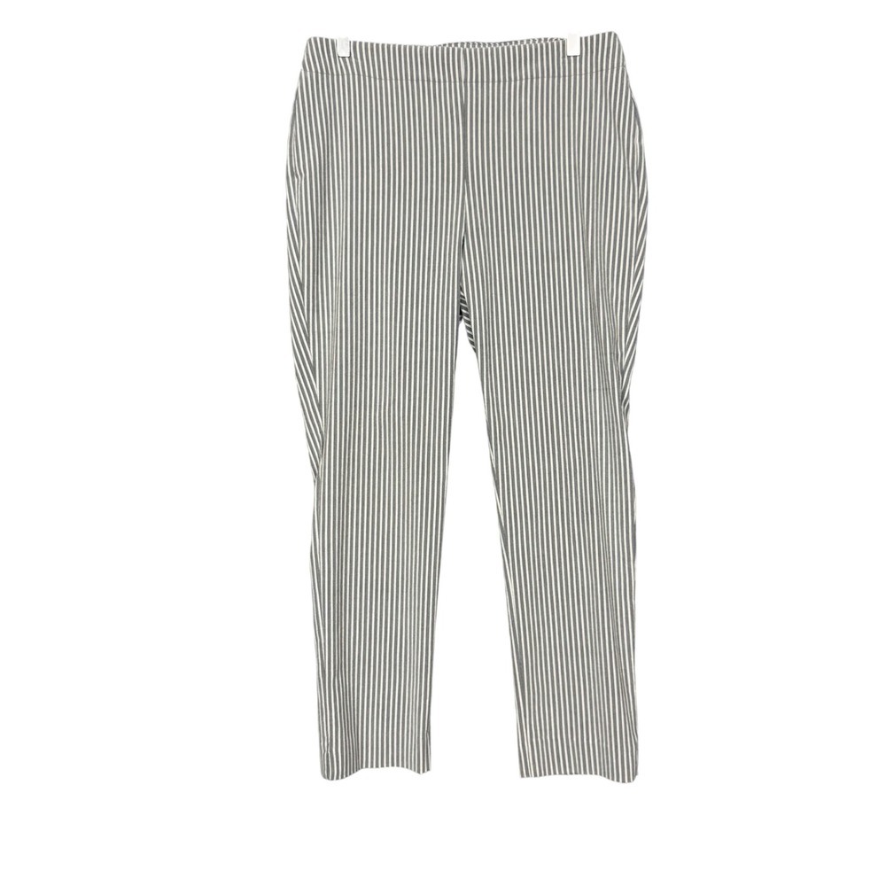 Chicos Pants 1R Womens 8R Gray White Stripe Stretch Pull On Slimming Stretch